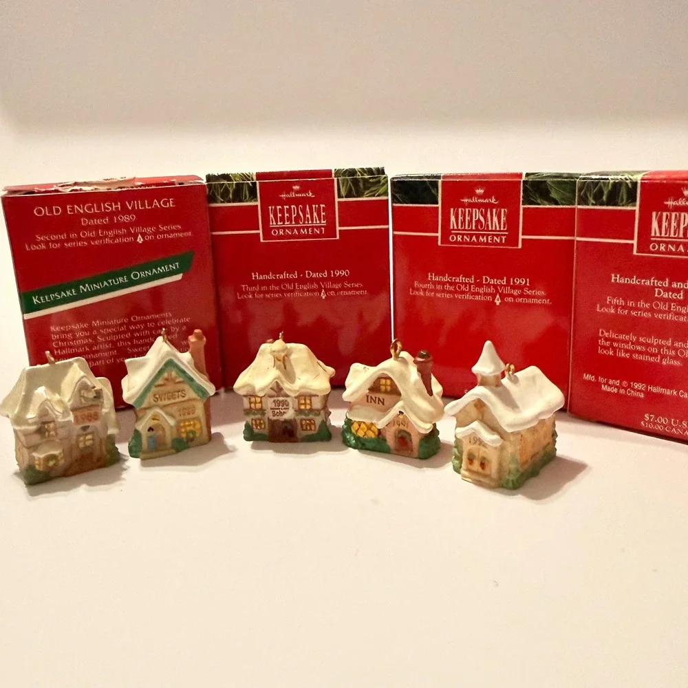 Hallmark Keepsake Old English Village Miniature Ornament Set 1988-1992 5pc *